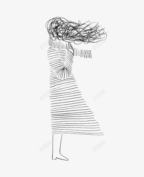 创意线条女人png免抠素材_新图网 https://ixintu.com 卡通 女人 手绘 插画 线条 长发 风中