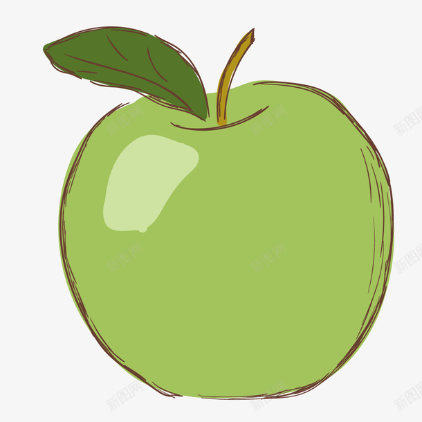 手绘绿色的苹果png免抠素材_新图网 https://ixintu.com 手绘植物 植物 水果 绿叶 绿植 苹果 食物