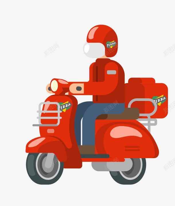 摩托车送货员png免抠素材_新图网 https://ixintu.com 卡通 后备箱 头盔 手绘 摩托车 简图 红色的 送货员