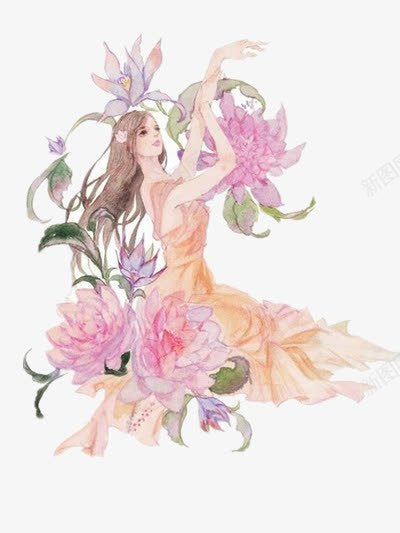 唯美插画png免抠素材_新图网 https://ixintu.com 女孩 插画 花朵 装饰