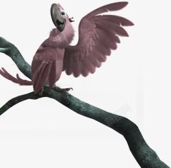 淡紫色卡通鹦鹉树枝装饰图案素材