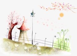 鎵嬬粯鍩庡牎卡通手绘风景高清图片