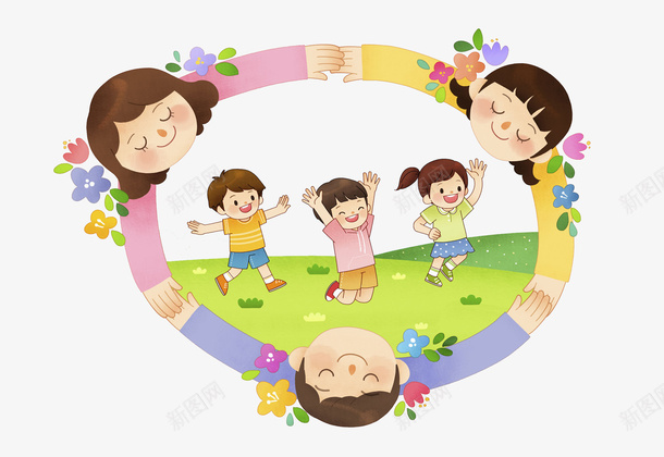 玩游戏的孩子png免抠素材_新图网 https://ixintu.com 卡通 小孩 手拉手 玩游戏 玩耍的 跳跃的 高兴地