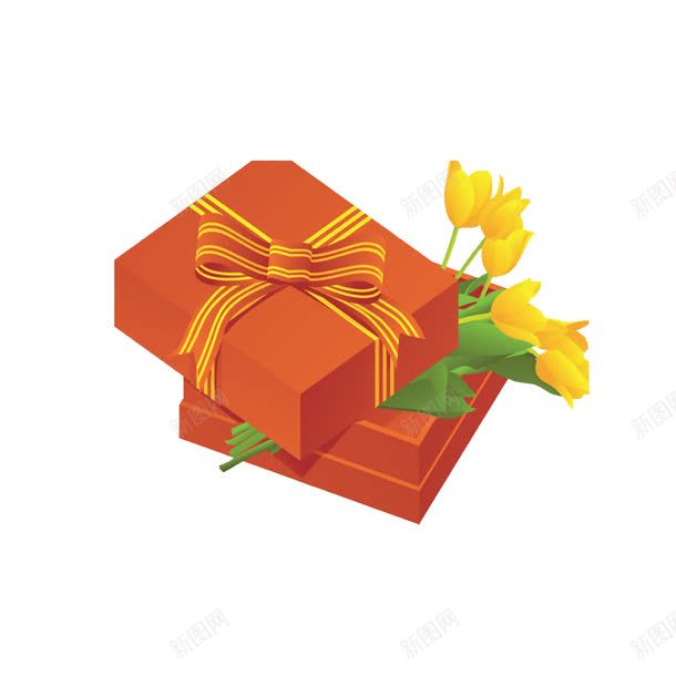 红色礼物盒png免抠素材_新图网 https://ixintu.com 彩带 蝴蝶结 装饰 鲜花