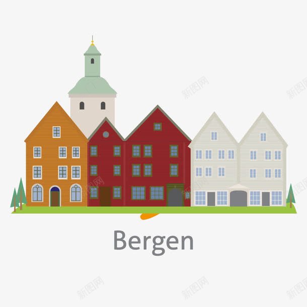 Bergen挪威城市建筑png免抠素材_新图网 https://ixintu.com 卡通 城市建筑 学习 教育