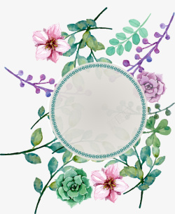 精美水彩花卉树叶标签矢量图素材