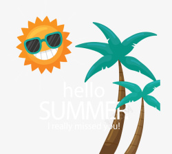 你好夏天椰子树太阳矢量图素材
