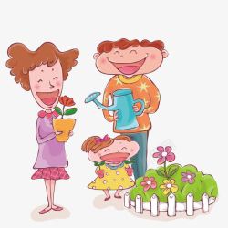 带孩子浇花的父母素材