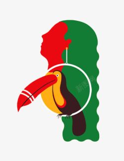 绿鹦鹉女人和大嘴鸟高清图片