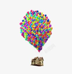 挂着小房子的彩色气球素材
