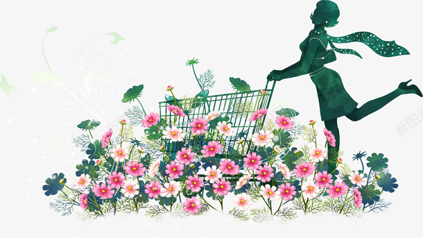 春天里的购物psd免抠素材_新图网 https://ixintu.com 促销 手绘 春天 绿色 购物 鲜花