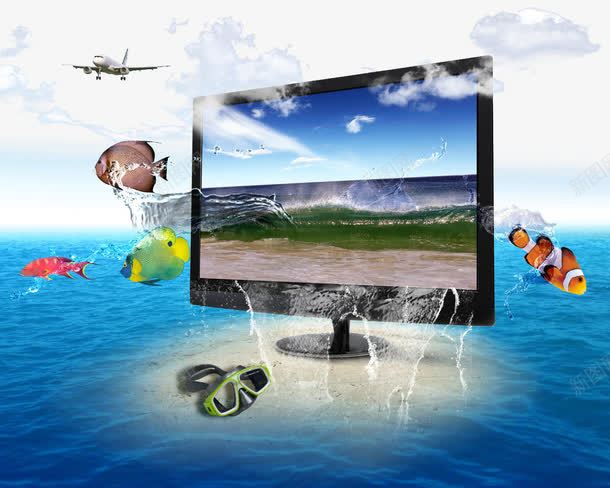 创意海洋电脑背景图png免抠素材_新图网 https://ixintu.com 创意海洋 创意电脑 电脑背景图