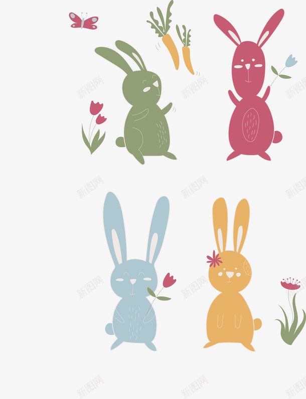 卡通小兔子矢量图ai免抠素材_新图网 https://ixintu.com 卡通 可爱 小兔子 食物 矢量图
