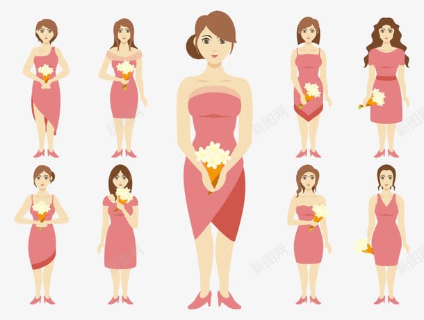 伴娘png免抠素材_新图网 https://ixintu.com png图片素材 伴娘团 免费png素材 很多人 手绘人物 粉色裙子