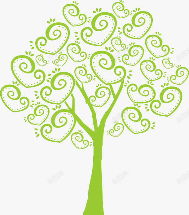 绿色爱心线条树png免抠素材_新图网 https://ixintu.com PNG 树木 爱心 线条 绿色