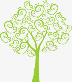 绿色爱心线条树素材