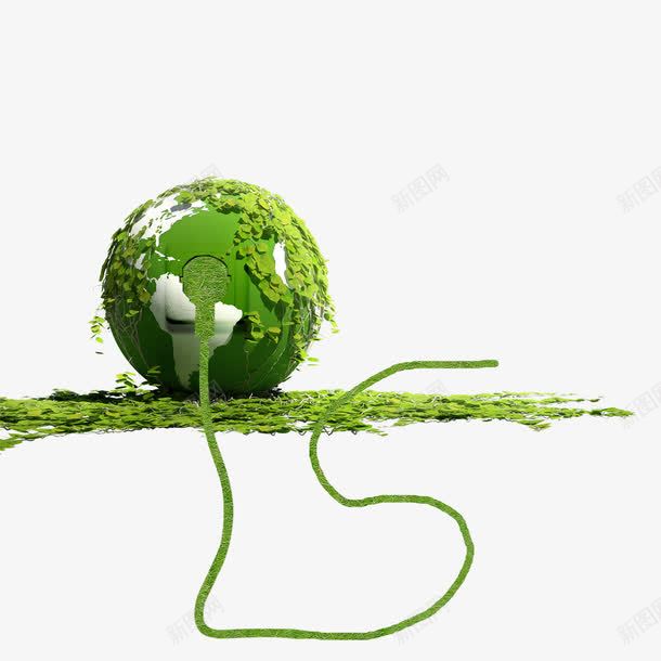 绿色充电地球png免抠素材_新图网 https://ixintu.com 圆形 地球 手绘 电线 绿色