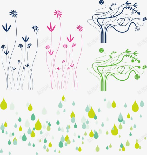 花朵彩色雨滴png免抠素材_新图网 https://ixintu.com 元素 彩色 花朵 设计 雨滴