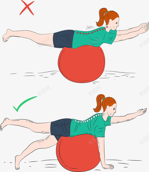 手绘瑜伽球上的姿势矢量图eps免抠素材_新图网 https://ixintu.com 瑜伽 瑜伽球 矢量素材 矫正姿势 练瑜伽 矢量图
