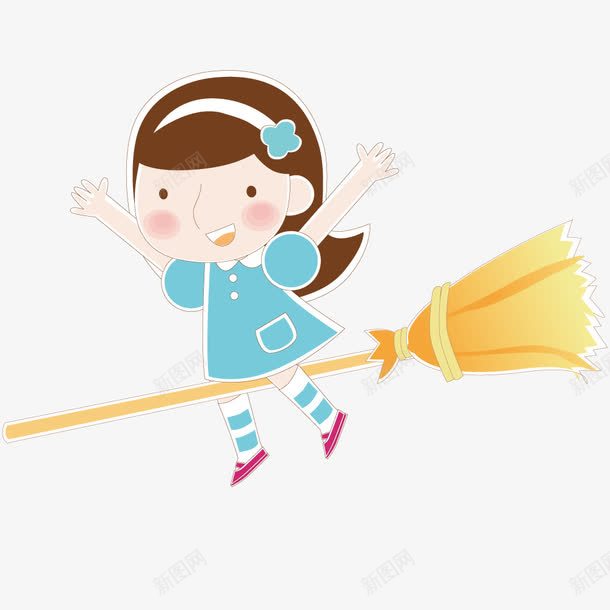 骑着扫把的女孩png免抠素材_新图网 https://ixintu.com 卡通 女孩 扫把 插画