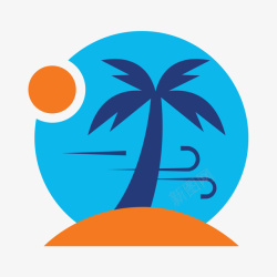 圆形图案沙滩消息牌子椰子树夕阳沙滩风圆形图案高清图片