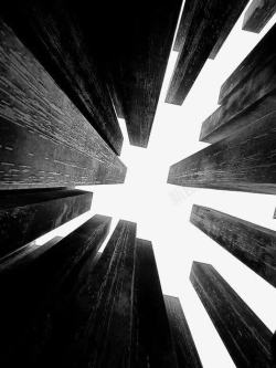 仰望透明建筑手绘黑色建筑高清图片