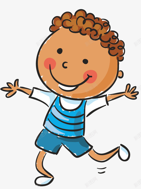 卷发男孩png免抠素材_新图网 https://ixintu.com 卡通 卷发男孩 可爱 开心 微笑 插图 非洲孩子
