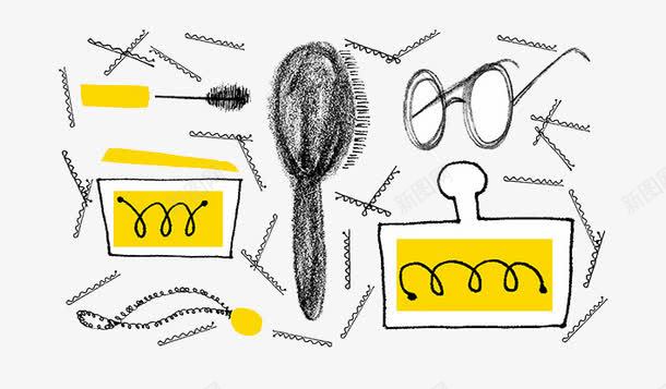 卡通梳子和卡子png免抠素材_新图网 https://ixintu.com 卡子 打扮 梳妆台 梳子