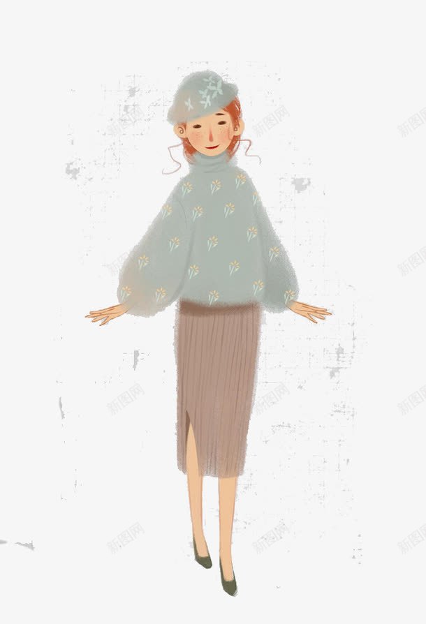 森系服装搭配png免抠素材_新图网 https://ixintu.com 半身裙 女孩 毛衣