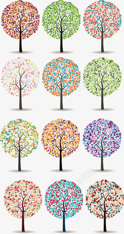 彩色手绘彩叶树矢量图素材