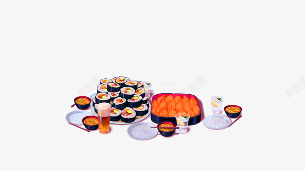 手绘寿司食物装饰图案png免抠素材_新图网 https://ixintu.com 免抠PNG 寿司 手绘 美食 装饰图案 食物