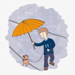 打伞的小狗打伞的男孩和小狗高清图片
