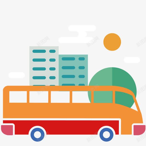城市中的巴士png免抠素材_新图网 https://ixintu.com 城市 太阳 巴士 建筑