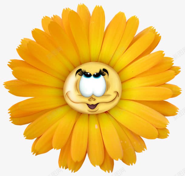 卡通拟人花朵装饰png免抠素材_新图网 https://ixintu.com 可爱花朵 表情脸 雏菊 黄色