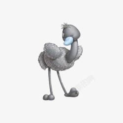 卡通手绘玩具灰色鸵鸟素材