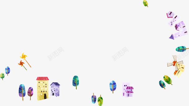 手绘彩色建筑装饰树木png免抠素材_新图网 https://ixintu.com 建筑 彩色 树木 装饰