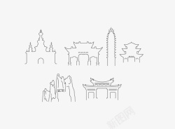 云南著名景点建筑线描图标图标