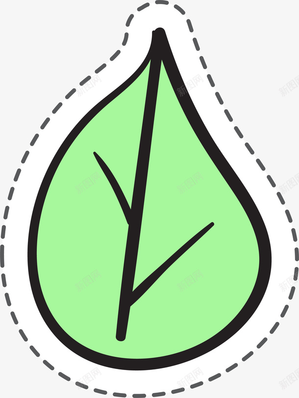 绿色树叶植物卡通贴纸png免抠素材_新图网 https://ixintu.com 卡通贴纸 商务 树叶 植物 环境 纹理 绿色 虚线 质感