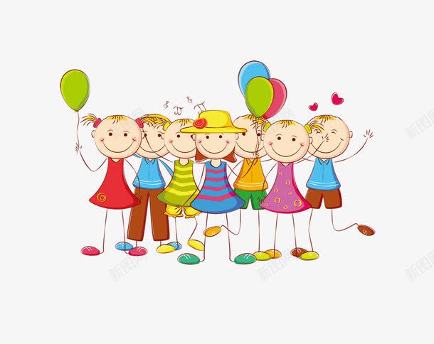 卡通简单线条彩色的拿着气球的孩png免抠素材_新图网 https://ixintu.com 卡通人物 卡通简单线条彩色的拿着气球的孩子们免费下载 彩色线条人物 拿着气球的孩子