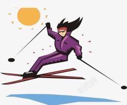 冬季太阳下滑雪的女士素材
