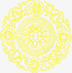 中国风黄色剪纸花朵装饰素材