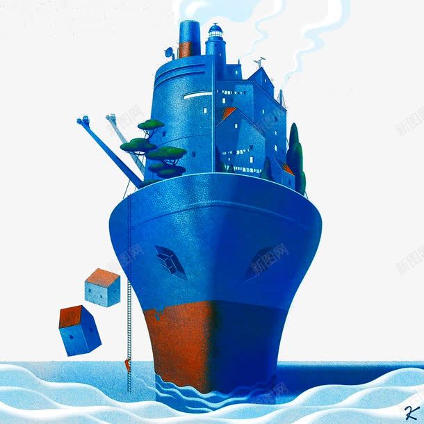 创意轮船插图png免抠素材_新图网 https://ixintu.com 创意轮船插图 蓝色船素材 轮船