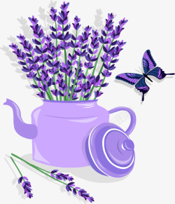 浪漫茶壶梦幻紫色薰衣草矢量图高清图片