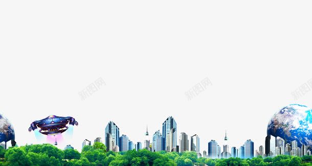 城市建筑地球png免抠素材_新图网 https://ixintu.com 城市楼群 树林 蓝色地球
