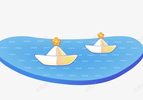 水中的纸船png免抠素材_新图网 https://ixintu.com 创意 手绘 拟物化 纸船