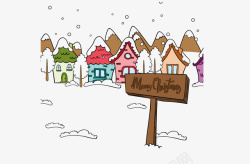 雪房顶雪中的小镇矢量图高清图片