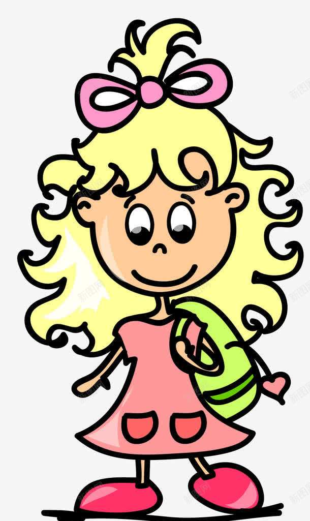 手绘上学的小女孩png免抠素材_新图网 https://ixintu.com 上学 卡通 小女孩 手绘 黄色头发