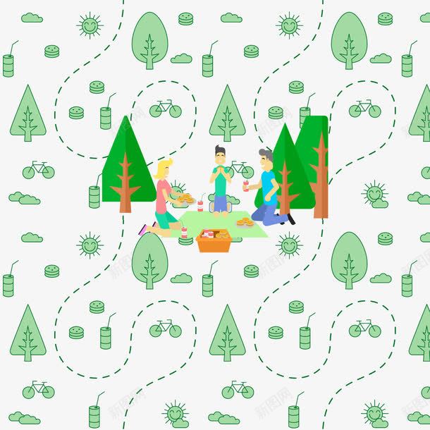 三口之家野餐png免抠素材_新图网 https://ixintu.com 树木 植物 植物素材 绿色 背景装饰 野餐