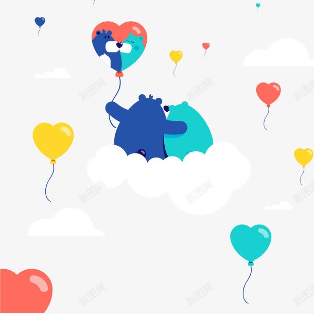 可爱熊插画png免抠素材_新图网 https://ixintu.com 情侣熊 扁平 抓气球的熊 爱心气球