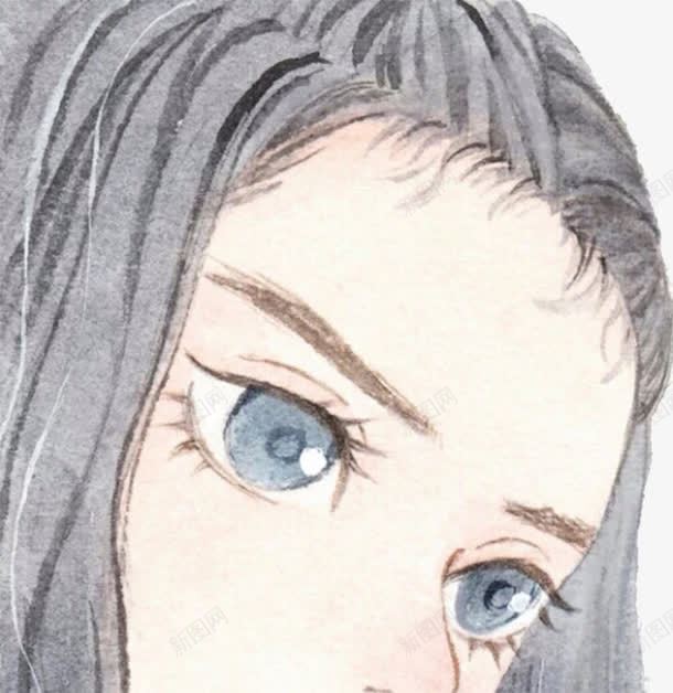 插画美女png免抠素材_新图网 https://ixintu.com 女孩 手绘 灰色 蓝色眼睛